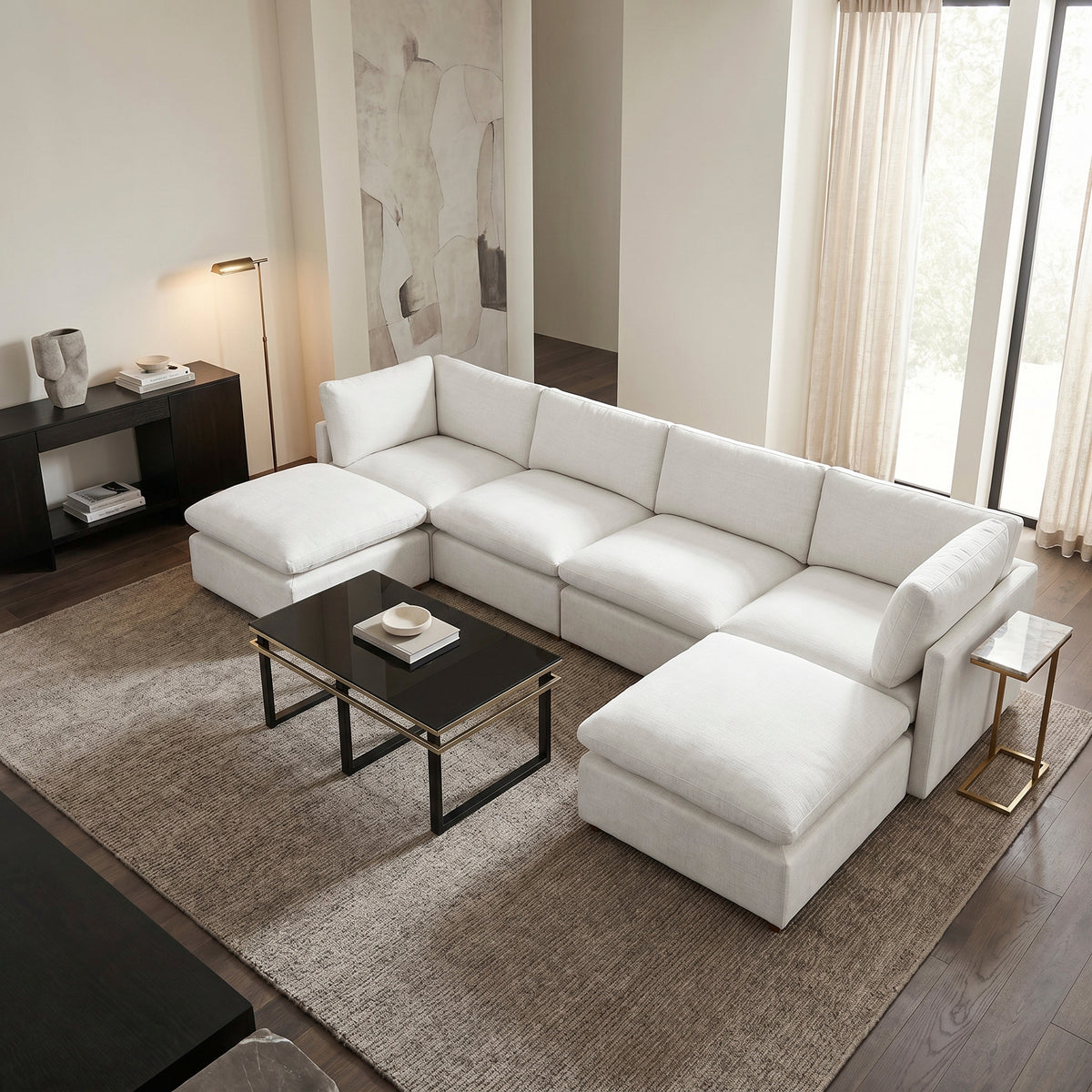 Annex Beige 5-Piece Chenille Modular Sectional with Ottoman from Homelegance - Luna Furniture