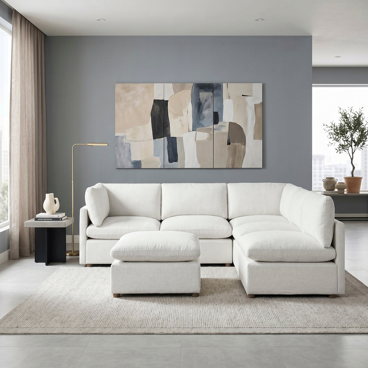 Annex Beige 6-Piece Chenille Modular Sectional with Reversible-Cushion Ottoman from Homelegance - Luna Furniture