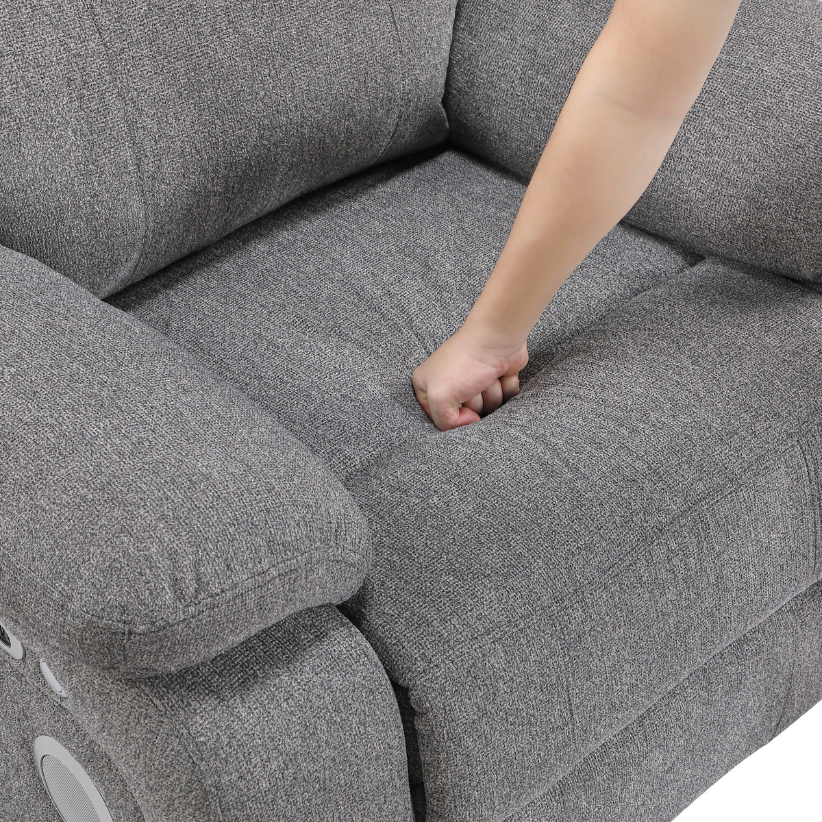 8340GRY-3PWHB Power Double Reclining Sofa with Center Drop-down Cup Holders, Power Headrests, Power Lumbar Support, Wireless Charger, Bluetooth Speakers, Hidden Drawer and Charging Ports from Homelegance - Luna Furniture