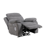 8340GRY-2PWHB Power Double Reclining Love Seat with Center Console, Power Headrests, Power Lumbar Support, Wireless Charger, Hidden Cup Holders, Bluetooth Speakers and Charging Ports from Homelegance - Luna Furniture