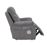 8340GRY-2PWHB Power Double Reclining Love Seat with Center Console, Power Headrests, Power Lumbar Support, Wireless Charger, Hidden Cup Holders, Bluetooth Speakers and Charging Ports from Homelegance - Luna Furniture