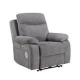 8340GRY-2PWHB Power Double Reclining Love Seat with Center Console, Power Headrests, Power Lumbar Support, Wireless Charger, Hidden Cup Holders, Bluetooth Speakers and Charging Ports from Homelegance - Luna Furniture