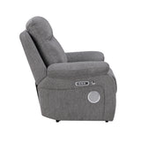 8340GRY-2PWHB Power Double Reclining Love Seat with Center Console, Power Headrests, Power Lumbar Support, Wireless Charger, Hidden Cup Holders, Bluetooth Speakers and Charging Ports from Homelegance - Luna Furniture