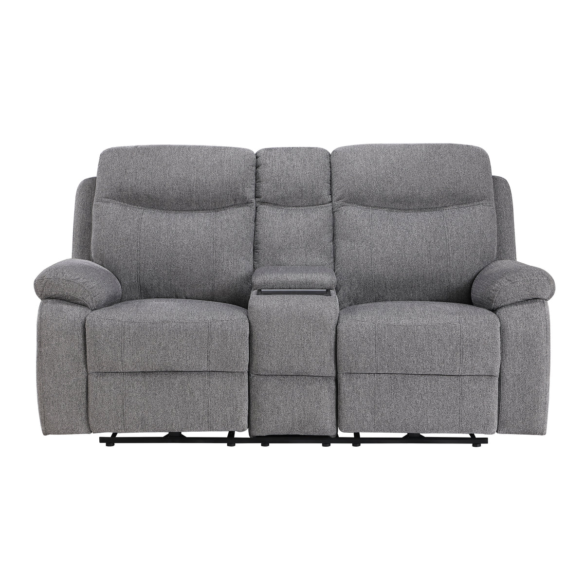 8340GRY-2PWHB Power Double Reclining Love Seat with Center Console, Power Headrests, Power Lumbar Support, Wireless Charger, Hidden Cup Holders, Bluetooth Speakers and Charging Ports from Homelegance - Luna Furniture