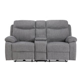 8340GRY-2PWHB Power Double Reclining Love Seat with Center Console, Power Headrests, Power Lumbar Support, Wireless Charger, Hidden Cup Holders, Bluetooth Speakers and Charging Ports from Homelegance - Luna Furniture