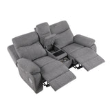 8340GRY-2PWHB Power Double Reclining Love Seat with Center Console, Power Headrests, Power Lumbar Support, Wireless Charger, Hidden Cup Holders, Bluetooth Speakers and Charging Ports from Homelegance - Luna Furniture