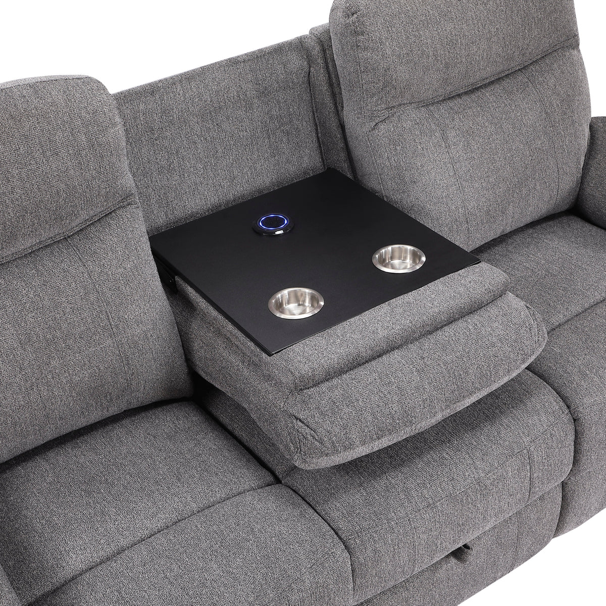 8340GRY-3PWHB Power Double Reclining Sofa with Center Drop-down Cup Holders, Power Headrests, Power Lumbar Support, Wireless Charger, Bluetooth Speakers, Hidden Drawer and Charging Ports from Homelegance - Luna Furniture
