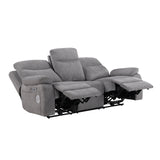 8340GRY-3PWHB Power Double Reclining Sofa with Center Drop-down Cup Holders, Power Headrests, Power Lumbar Support, Wireless Charger, Bluetooth Speakers, Hidden Drawer and Charging Ports from Homelegance - Luna Furniture