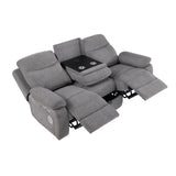 8340GRY-3PWHB Power Double Reclining Sofa with Center Drop-down Cup Holders, Power Headrests, Power Lumbar Support, Wireless Charger, Bluetooth Speakers, Hidden Drawer and Charging Ports from Homelegance - Luna Furniture