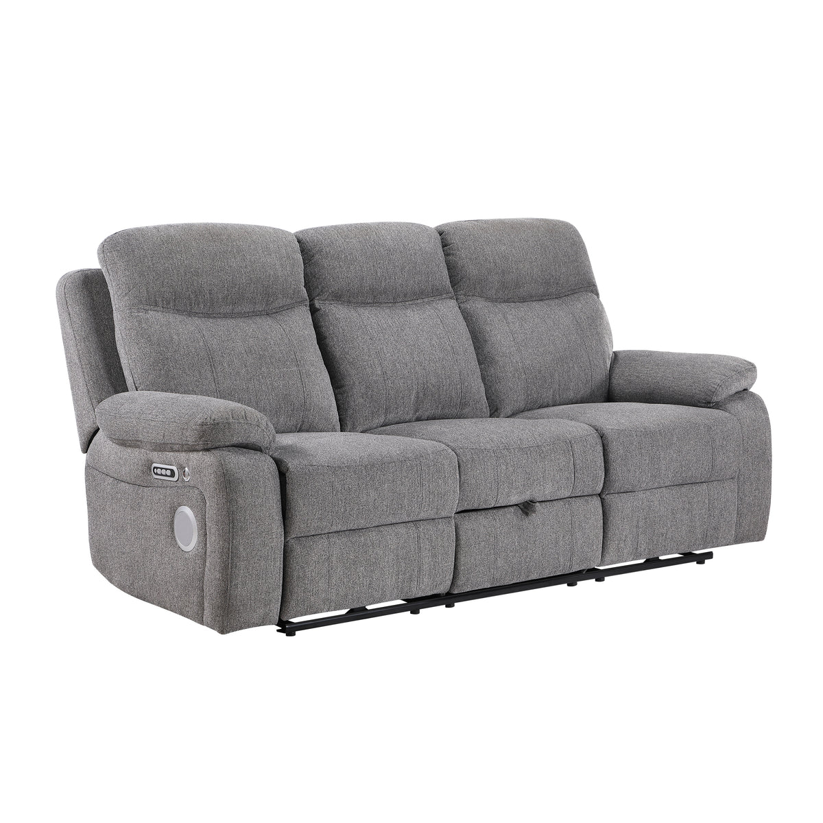 8340GRY-3PWHB Power Double Reclining Sofa with Center Drop-down Cup Holders, Power Headrests, Power Lumbar Support, Wireless Charger, Bluetooth Speakers, Hidden Drawer and Charging Ports from Homelegance - Luna Furniture