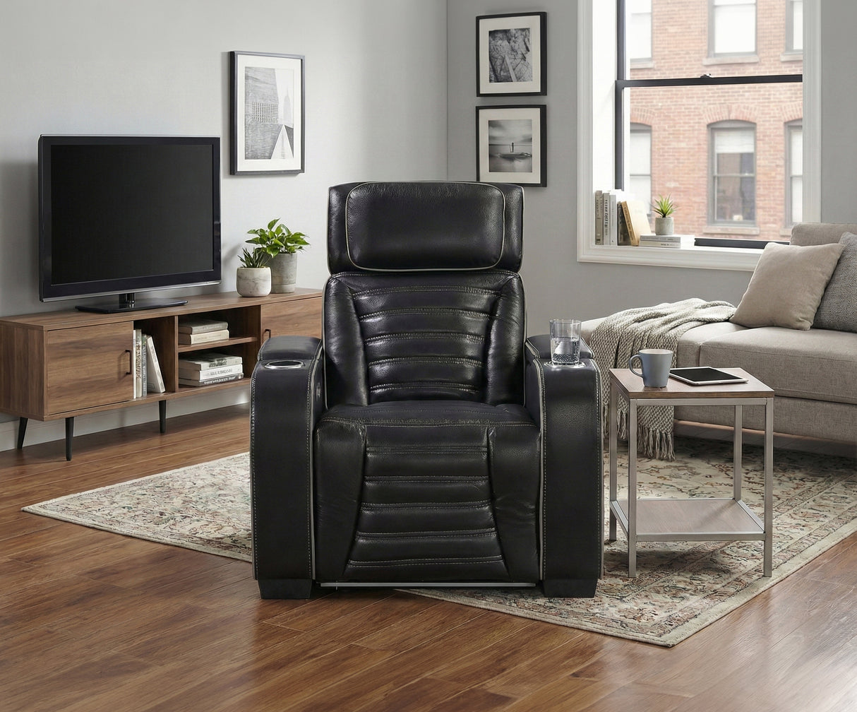 Cyber Black Power Reclining Chair with Power Headrest, Cup holder, Charging Ports and LED Lighting from Homelegance - Luna Furniture