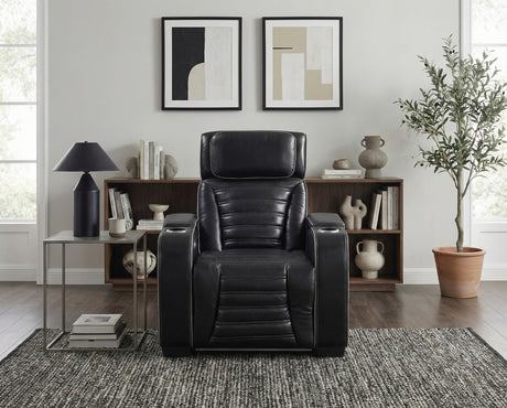 Cyber Black Power Reclining Chair with Power Headrest, Cup holder, Charging Ports and LED Lighting from Homelegance - Luna Furniture