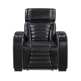 Cyber Black Power Reclining Chair with Power Headrest, Cup holder, Charging Ports and LED Lighting from Homelegance - Luna Furniture