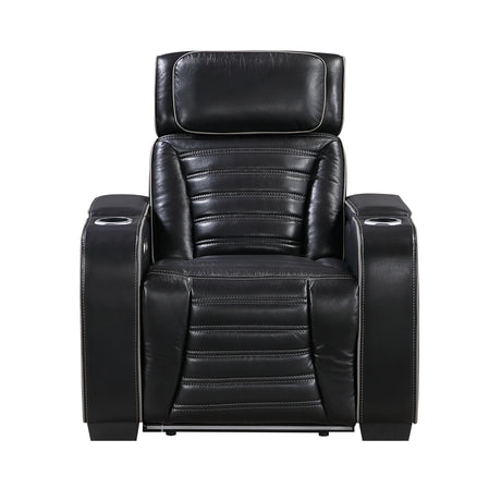 Cyber Black Power Reclining Chair with Power Headrest, Cup holder, Charging Ports and LED Lighting from Homelegance - Luna Furniture
