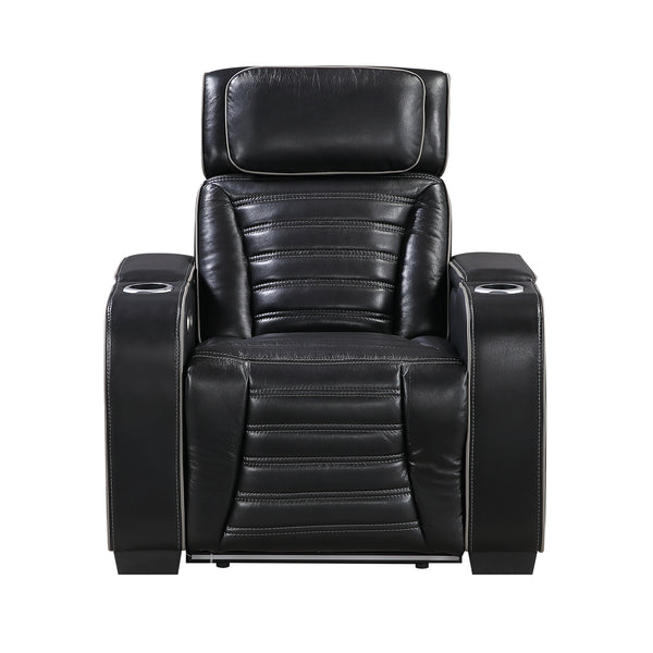 Cyber Black Power Reclining Chair with Power Headrest, Cup holder, Charging Ports and LED Lighting