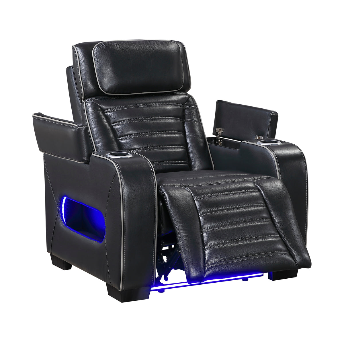 Cyber Black Power Reclining Chair with Power Headrest, Cup holder, Charging Ports and LED Lighting from Homelegance - Luna Furniture