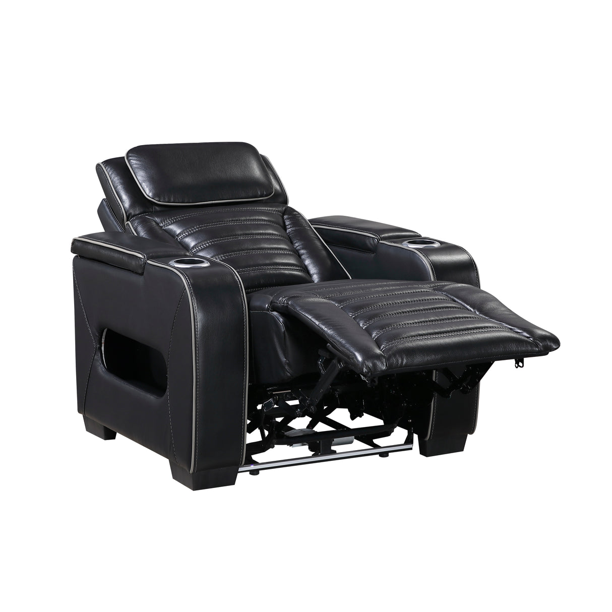 Cyber Black Power Reclining Chair with Power Headrest, Cup holder, Charging Ports and LED Lighting from Homelegance - Luna Furniture