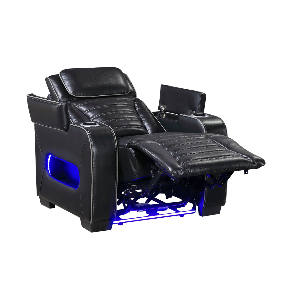 Cyber Black Power Reclining Chair with Power Headrest, Cup holder, Charging Ports and LED Lighting from Homelegance - Luna Furniture