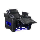 Cyber Black Power Reclining Chair with Power Headrest, Cup holder, Charging Ports and LED Lighting from Homelegance - Luna Furniture