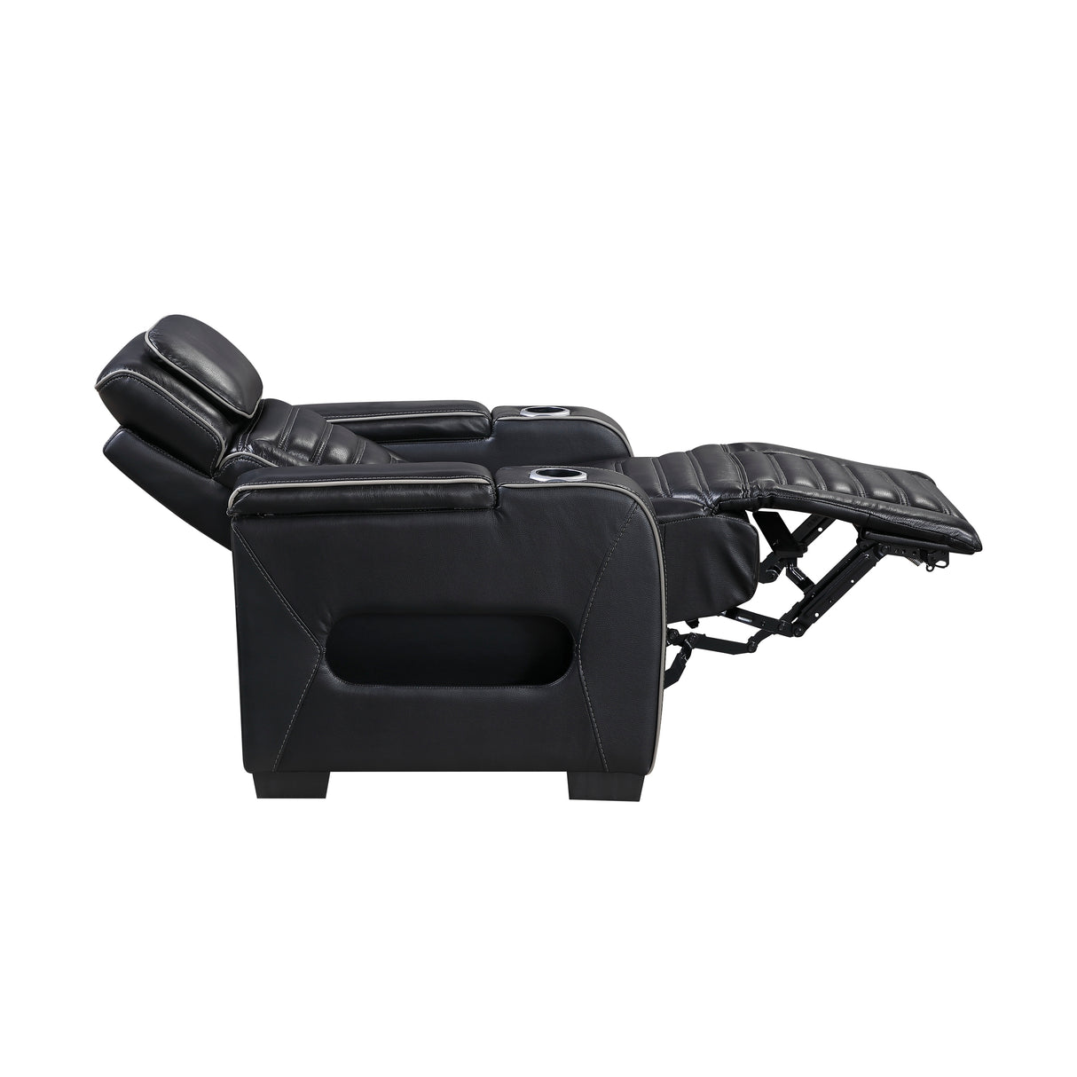 Cyber Black Power Reclining Chair with Power Headrest, Cup holder, Charging Ports and LED Lighting from Homelegance - Luna Furniture