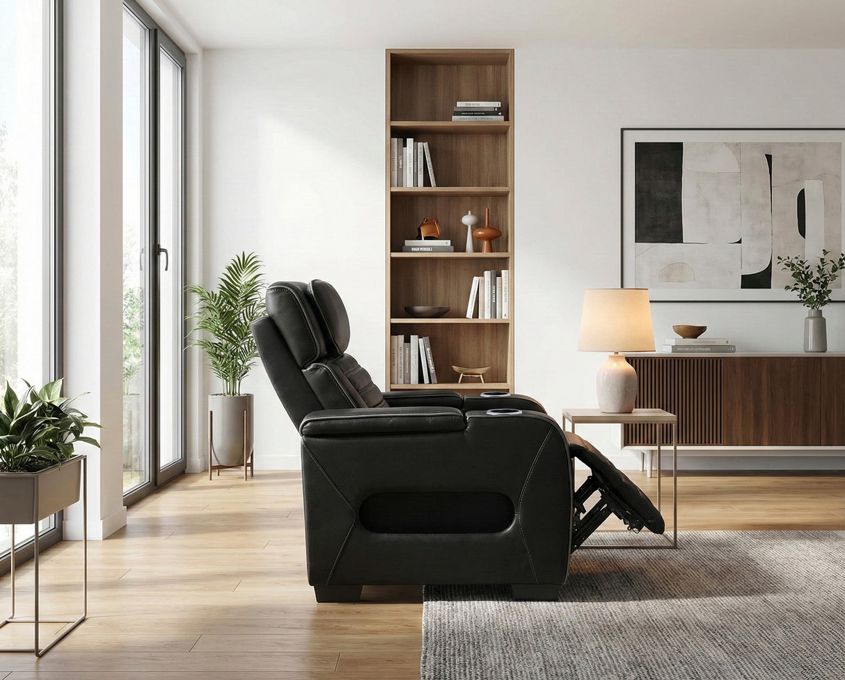 Cyber Black Power Reclining Chair with Power Headrest, Cup holder, Charging Ports and LED Lighting from Homelegance - Luna Furniture