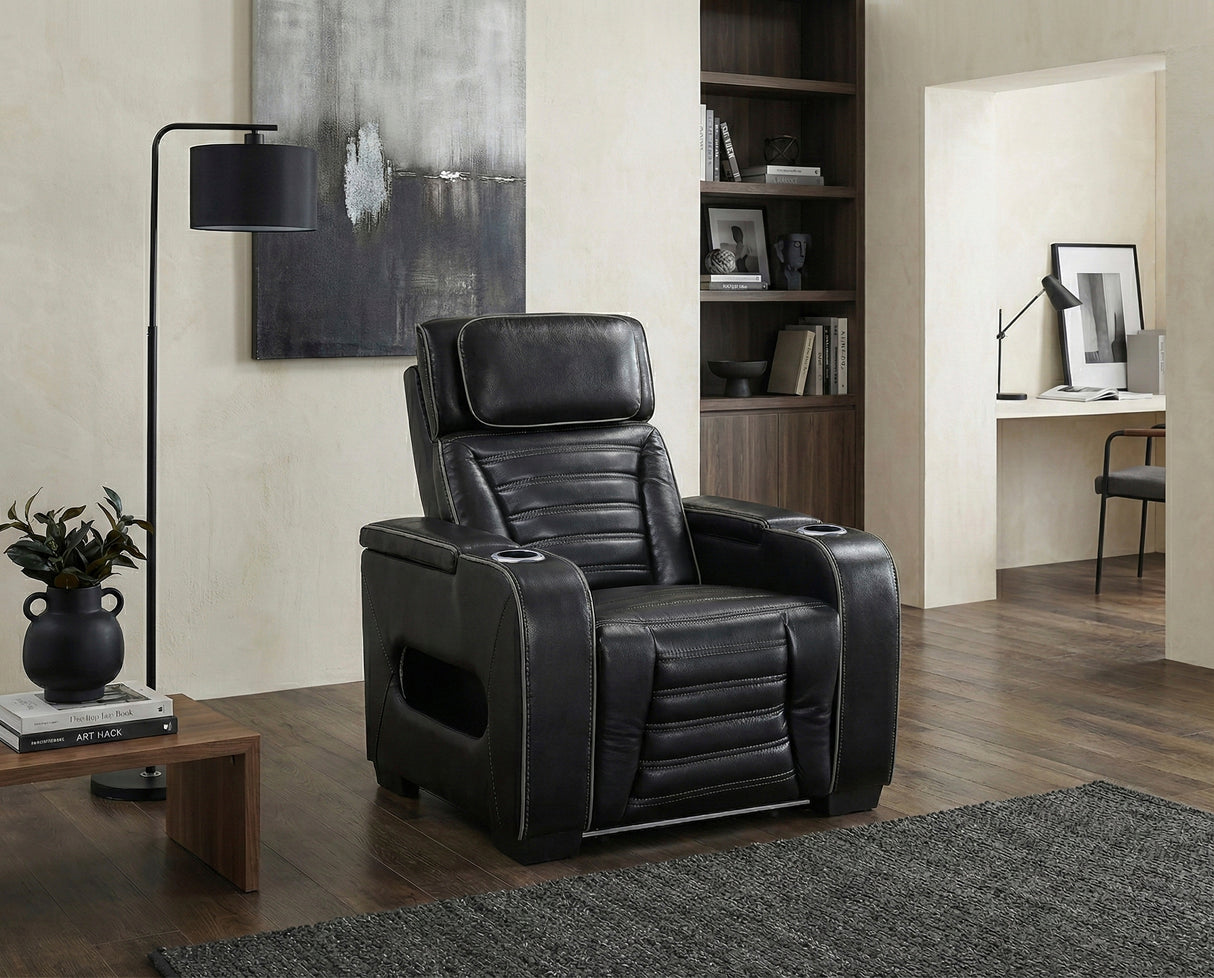Cyber Black Power Reclining Chair with Power Headrest, Cup holder, Charging Ports and LED Lighting from Homelegance - Luna Furniture