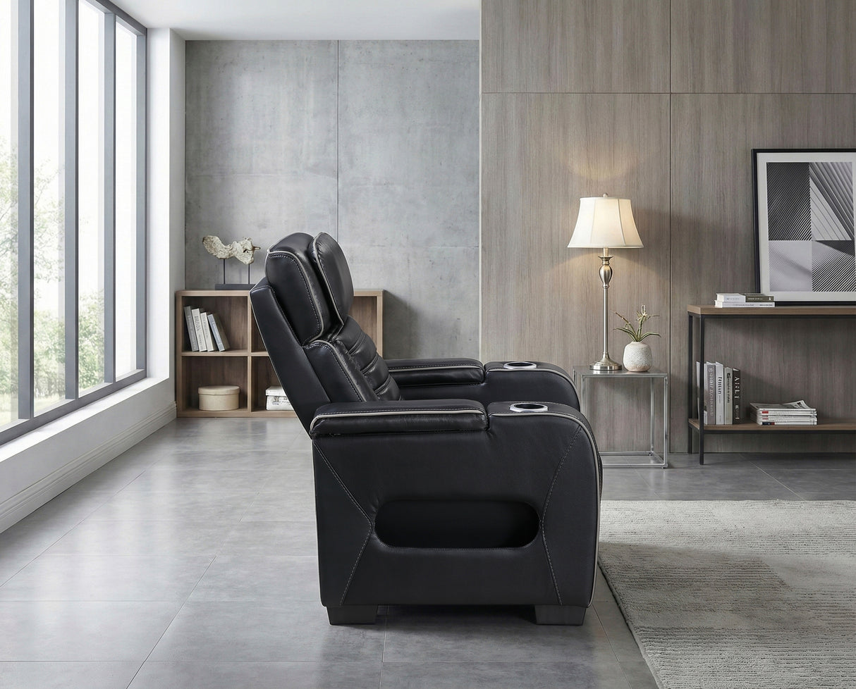Cyber Black Power Reclining Chair with Power Headrest, Cup holder, Charging Ports and LED Lighting from Homelegance - Luna Furniture