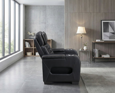 Cyber Black Power Reclining Chair with Power Headrest, Cup holder, Charging Ports and LED Lighting from Homelegance - Luna Furniture