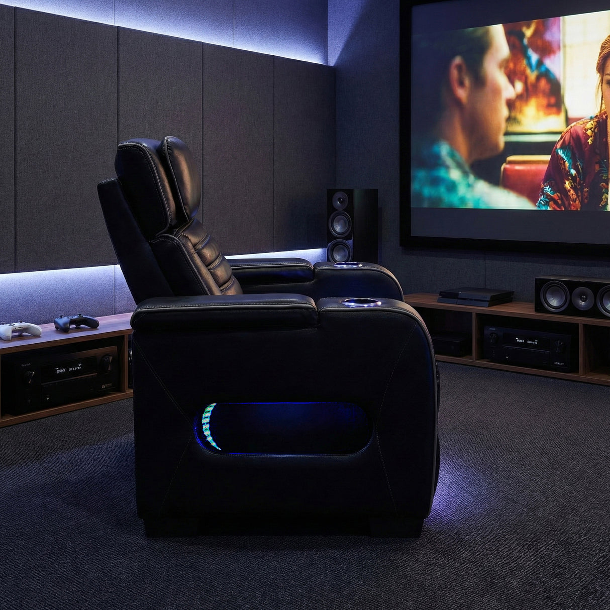 Cyber Black Power Reclining Chair with Power Headrest, Cup holder, Charging Ports and LED Lighting from Homelegance - Luna Furniture