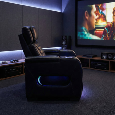 Cyber Black Power Reclining Chair with Power Headrest, Cup holder, Charging Ports and LED Lighting from Homelegance - Luna Furniture