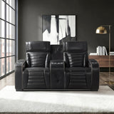 Cyber Black Power Double Reclining Loveseat with Center Console ,Cup Holders, Wireless Speakers with Sub-Woofer and LED Lighting from Homelegance - Luna Furniture