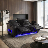 Cyber Black Power Double Reclining Loveseat with Center Console ,Cup Holders, Wireless Speakers with Sub-Woofer and LED Lighting from Homelegance - Luna Furniture