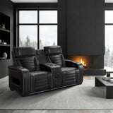 Cyber Black Power Double Reclining Loveseat with Center Console ,Cup Holders, Wireless Speakers with Sub-Woofer and LED Lighting from Homelegance - Luna Furniture