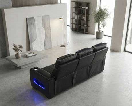 Cyber Black Power Double Reclining Sofa with Center Drop-Down, Cup Holders, Wireless Charger and LED Lighting from Homelegance - Luna Furniture