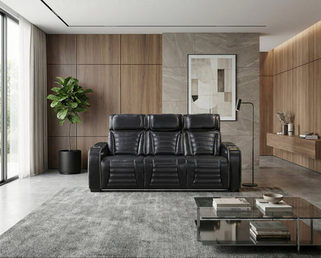 Cyber Black Power Double Reclining Sofa with Center Drop-Down, Cup Holders, Wireless Charger and LED Lighting from Homelegance - Luna Furniture