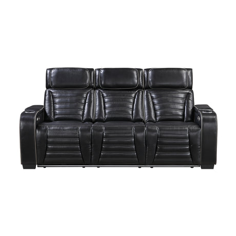 Cyber Black Power Double Reclining Sofa with Center Drop-Down, Cup Holders, Wireless Charger and LED Lighting from Homelegance - Luna Furniture