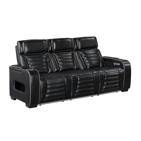 Cyber Black Power Double Reclining Sofa with Center Drop-Down, Cup Holders, Wireless Charger and LED Lighting from Homelegance - Luna Furniture