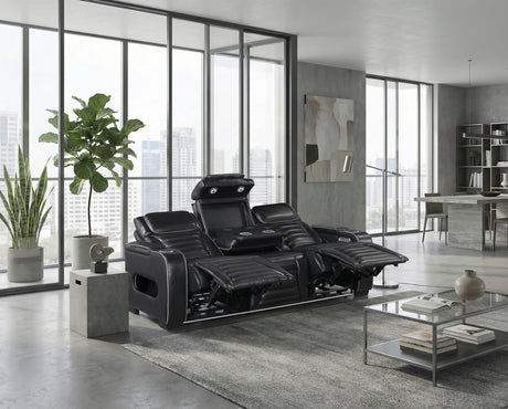 Cyber Black Power Double Reclining Sofa with Center Drop-Down, Cup Holders, Wireless Charger and LED Lighting from Homelegance - Luna Furniture