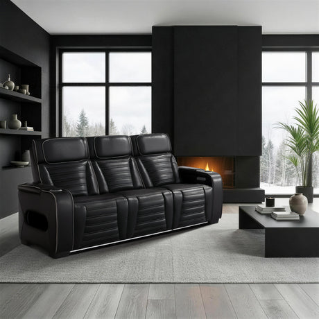 Cyber Black Power Double Reclining Sofa with Center Drop-Down, Cup Holders, Wireless Charger and LED Lighting from Homelegance - Luna Furniture