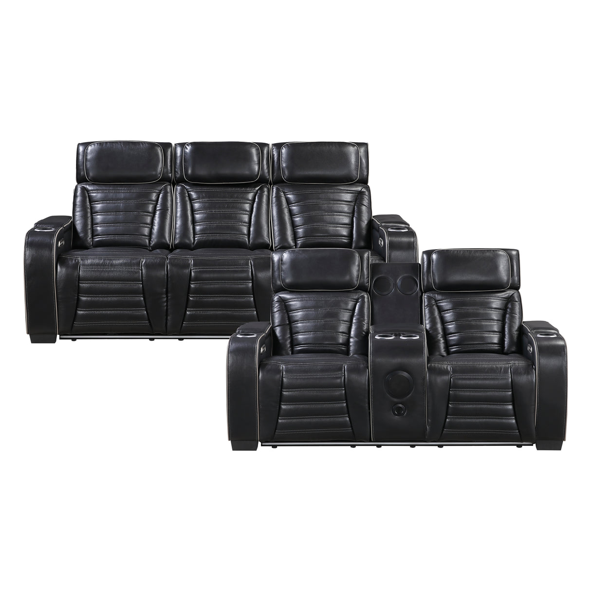 Cyber Black Power Double Reclining Loveseat with Center Console ,Cup Holders, Wireless Speakers with Sub-Woofer and LED Lighting from Homelegance - Luna Furniture