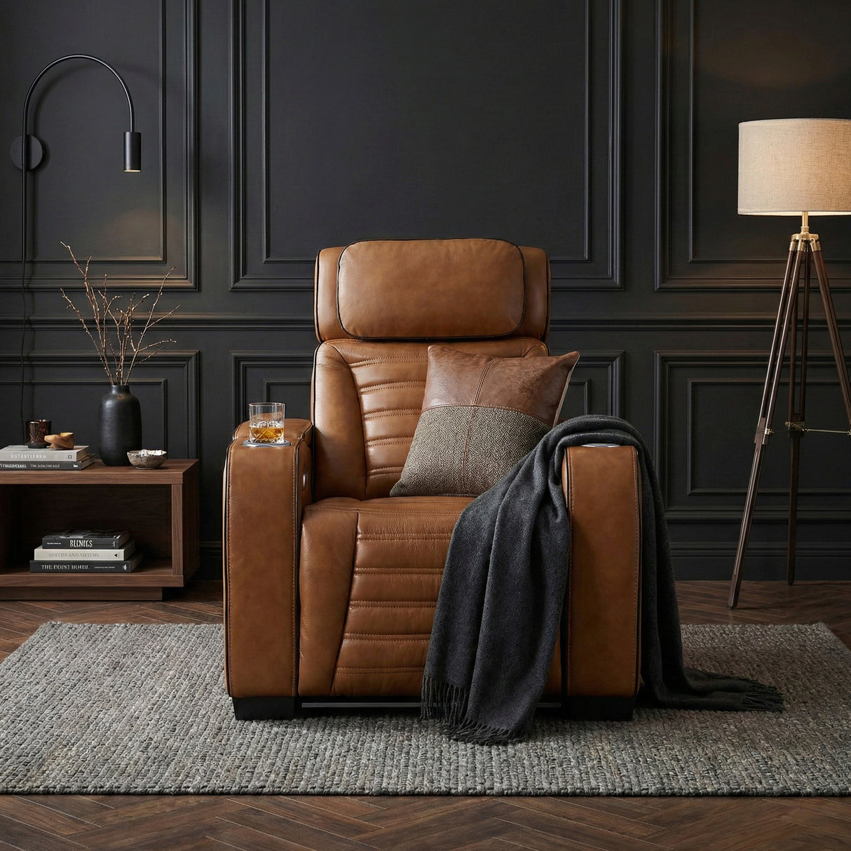 Cyber Brown Power Reclining Chair with Power Headrest, Cup holder, Charging Ports and LED Lighting from Homelegance - Luna Furniture