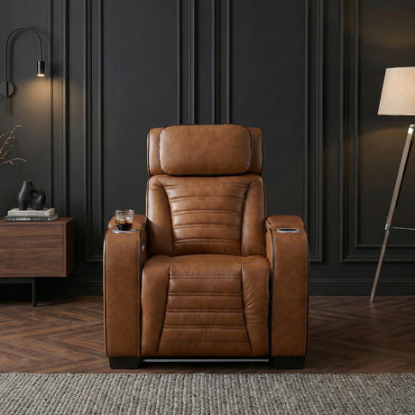 Cyber Brown Power Reclining Chair with Power Headrest, Cup holder, Charging Ports and LED Lighting from Homelegance - Luna Furniture
