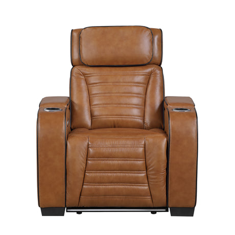 Cyber Brown Power Reclining Chair with Power Headrest, Cup holder, Charging Ports and LED Lighting from Homelegance - Luna Furniture