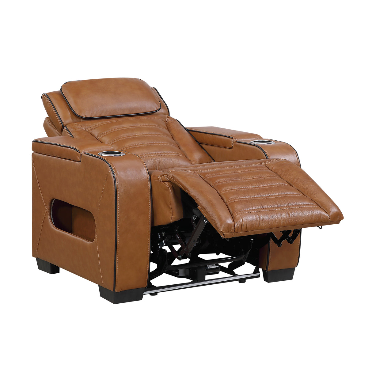 Cyber Brown Power Reclining Chair with Power Headrest, Cup holder, Charging Ports and LED Lighting from Homelegance - Luna Furniture