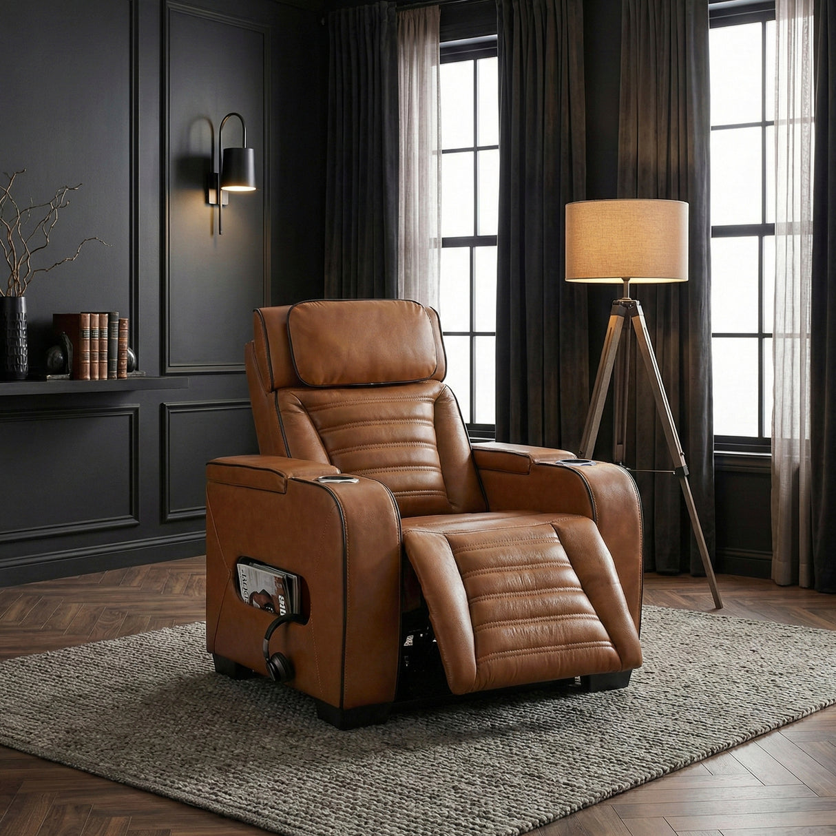 Cyber Brown Power Reclining Chair with Power Headrest, Cup holder, Charging Ports and LED Lighting from Homelegance - Luna Furniture