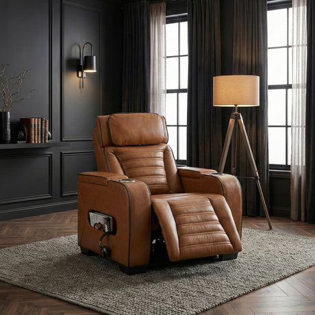Cyber Brown Power Reclining Chair with Power Headrest, Cup holder, Charging Ports and LED Lighting from Homelegance - Luna Furniture