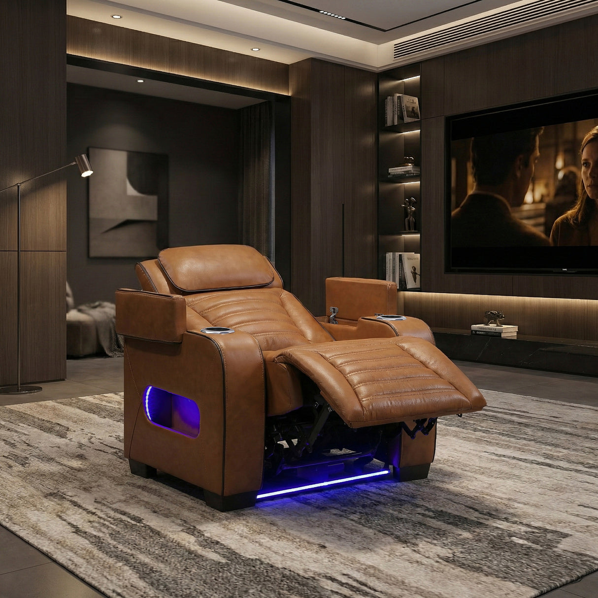 Cyber Brown Power Reclining Chair with Power Headrest, Cup holder, Charging Ports and LED Lighting from Homelegance - Luna Furniture