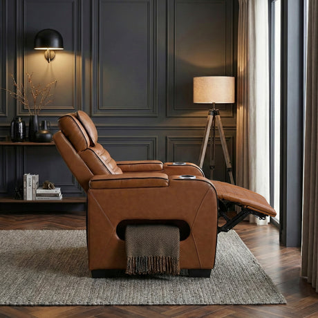 Cyber Brown Power Reclining Chair with Power Headrest, Cup holder, Charging Ports and LED Lighting from Homelegance - Luna Furniture