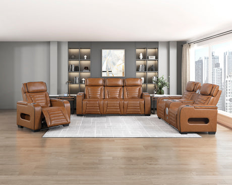 Cyber Brown Power Reclining Chair with Power Headrest, Cup holder, Charging Ports and LED Lighting from Homelegance - Luna Furniture