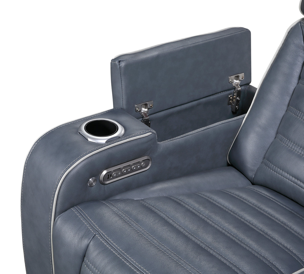 Cyber Blue Power Reclining Chair with Power Headrest, Cup holder, Charging Ports and LED Lighting from Homelegance - Luna Furniture
